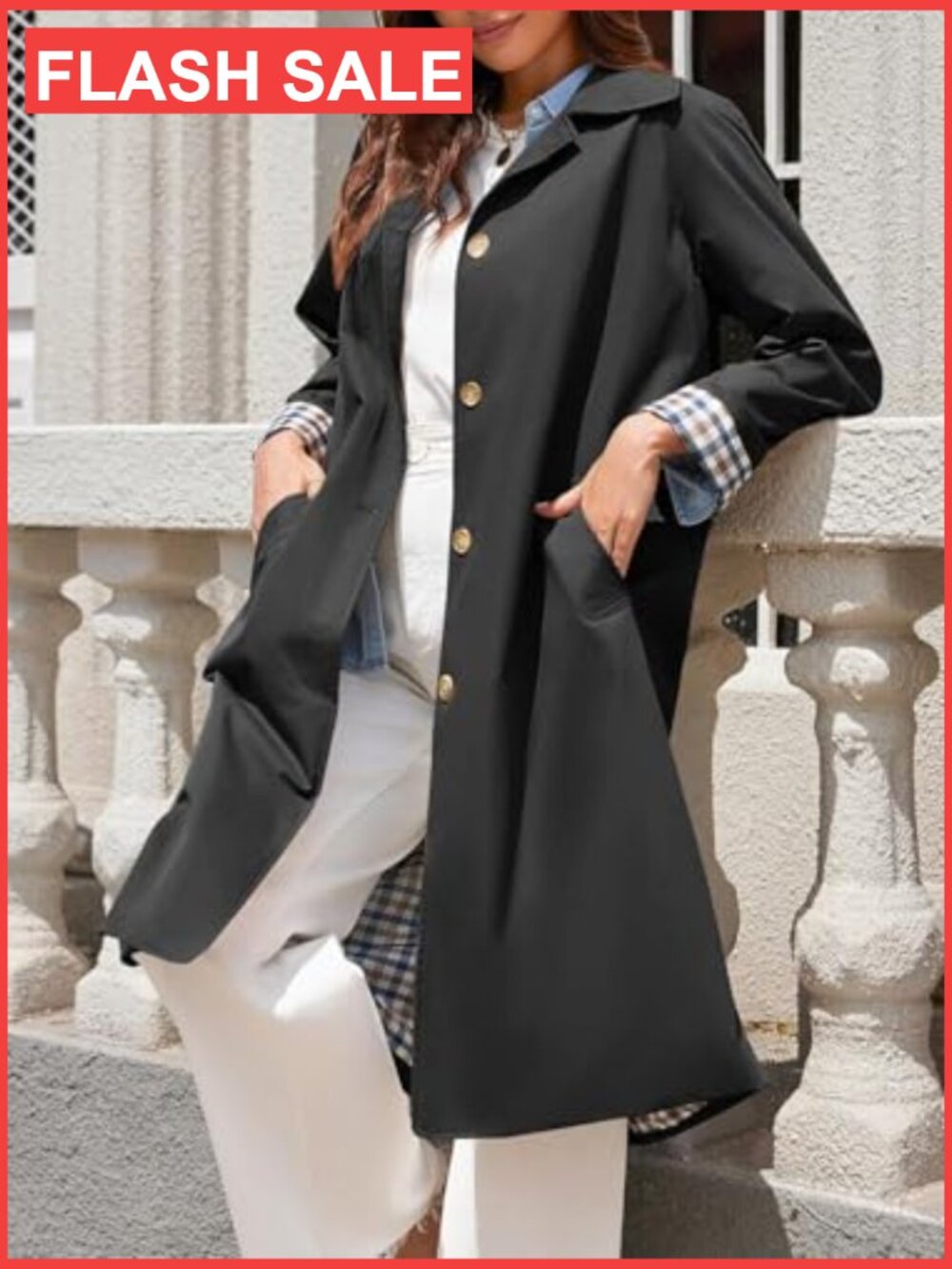 Oversized Long Trench Coat Windproof Single Breasted Faux Leather - Picture 3 of 7